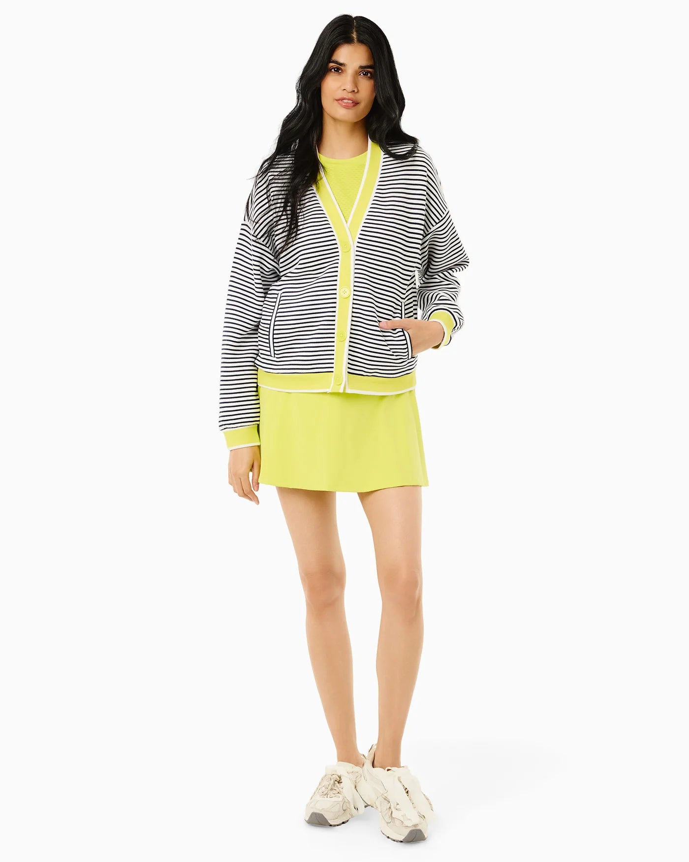 Abbott Sweatshirt Cardigan - Super White/Navy/Chartreuse