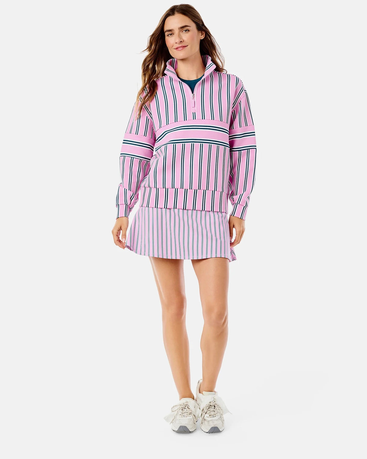 Varsity Quarter Zip - Cotton Candy Triple Stripe