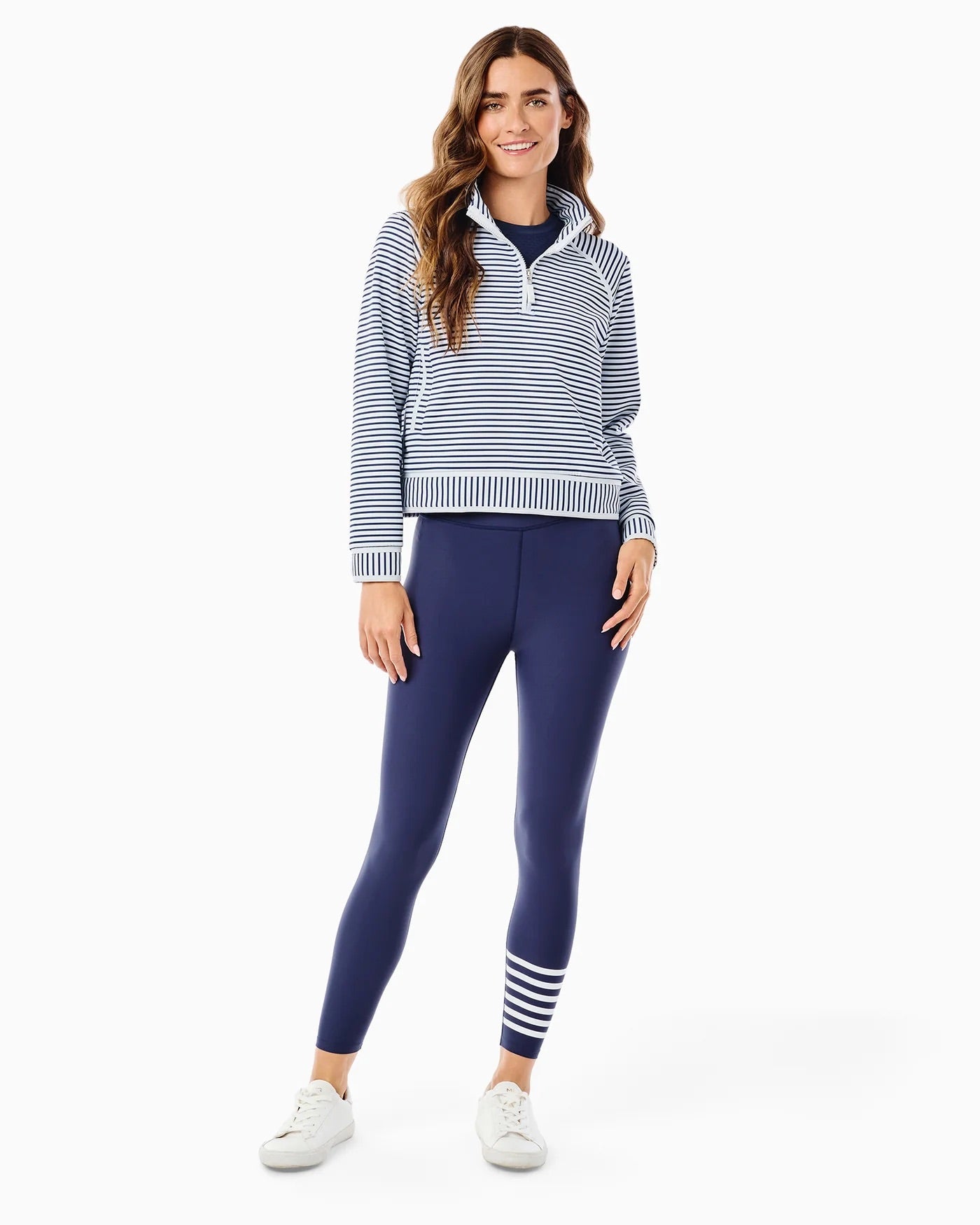 Bainbridge Quarter Zip - Super White/Navy Stripe