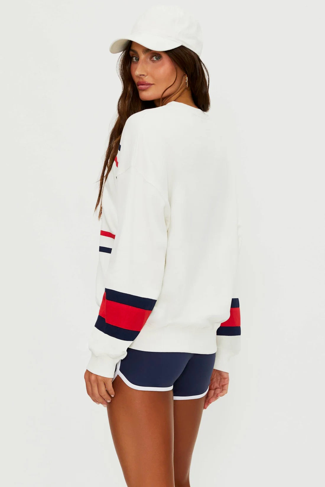 BEACHRIOT Devyn Oversized Sweatshirt in firework colorblock with bold contrasting panels and relaxed fit, shown on a model.