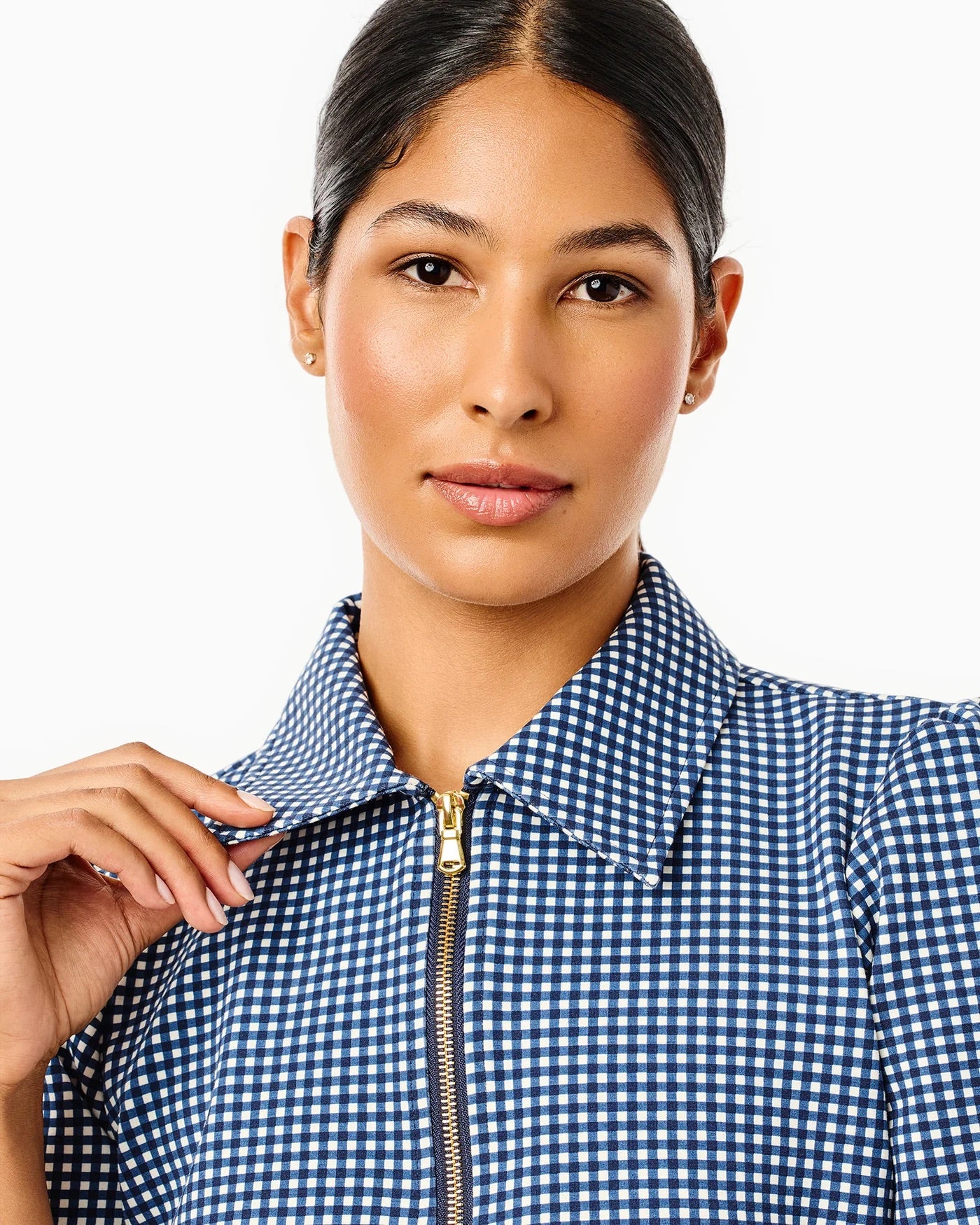 Ponte Virginian Polo Top - Navy Gingham