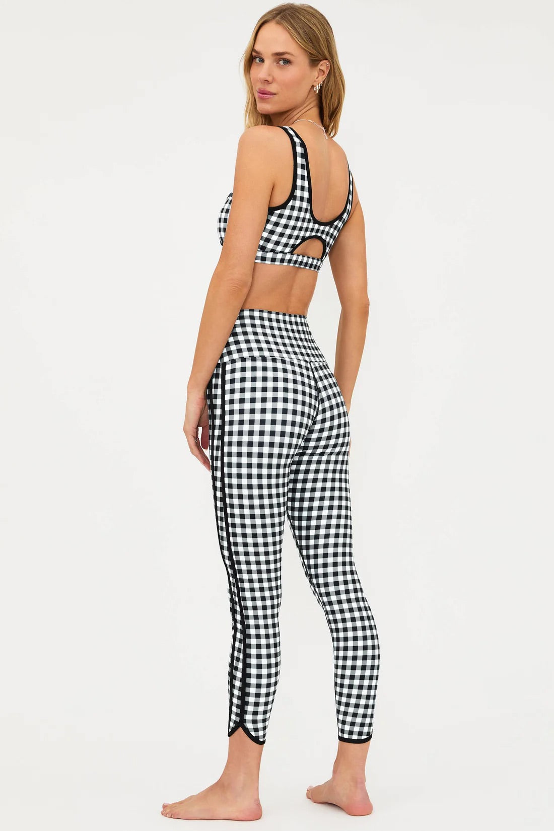 Beach Riot Rella Leggings in Slate Gingham pattern, featuring high-waisted design and comfortable stretch fabric.