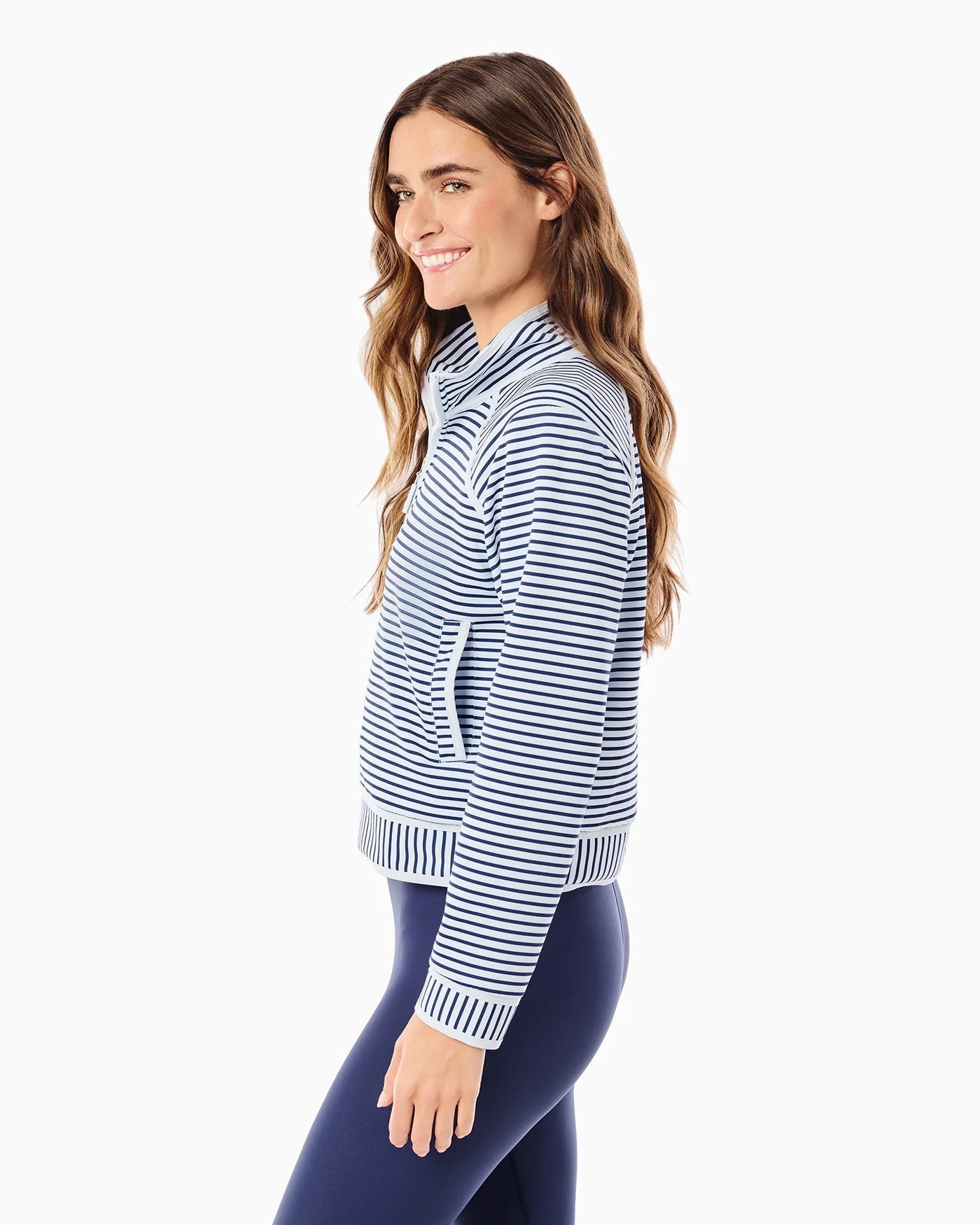 Bainbridge Quarter Zip - Super White/Navy Stripe