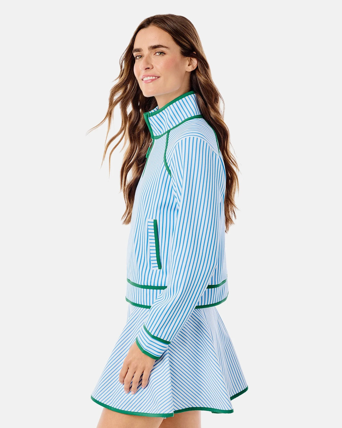 Bainbridge Quarter Zip Sweatshirt - Bluejay Stripe/Evergreen