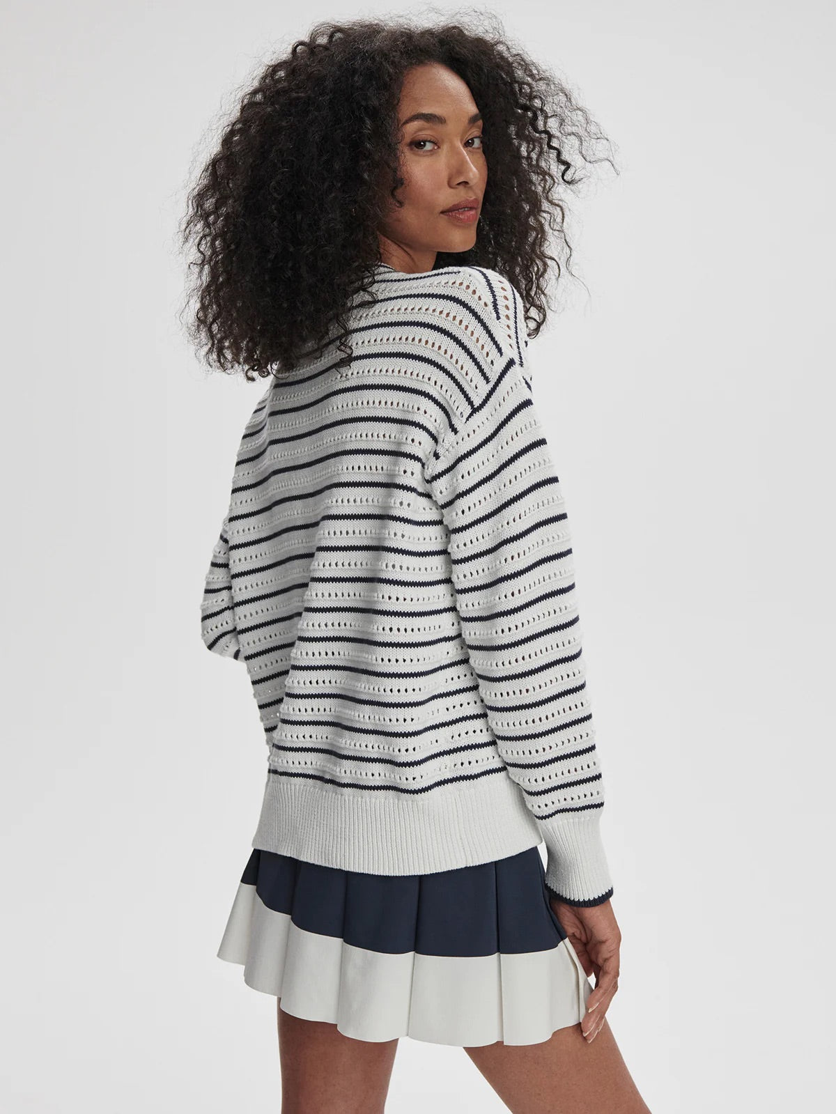 Antonia Relaxed Cardigan - White/ Blue Nights