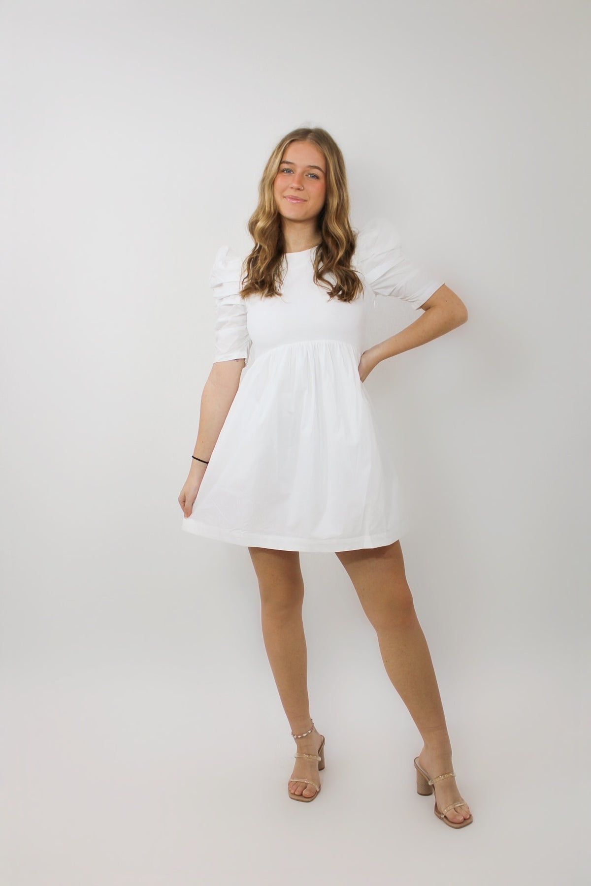 Pleated Puff Sleeve Mini Dress SMALL