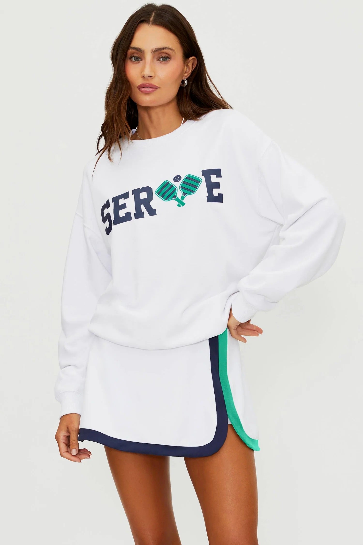 BeachRiot Devyn oversized white sweatshirt with relaxed fit, featuring a cozy, casual design and soft fabric for comfortable wear.