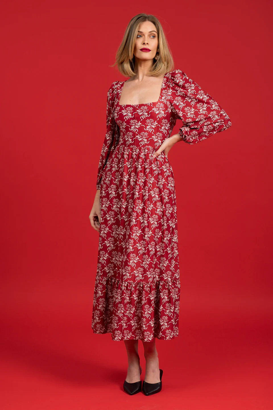 The Natalie Dress - Ribbon Bouquet Red