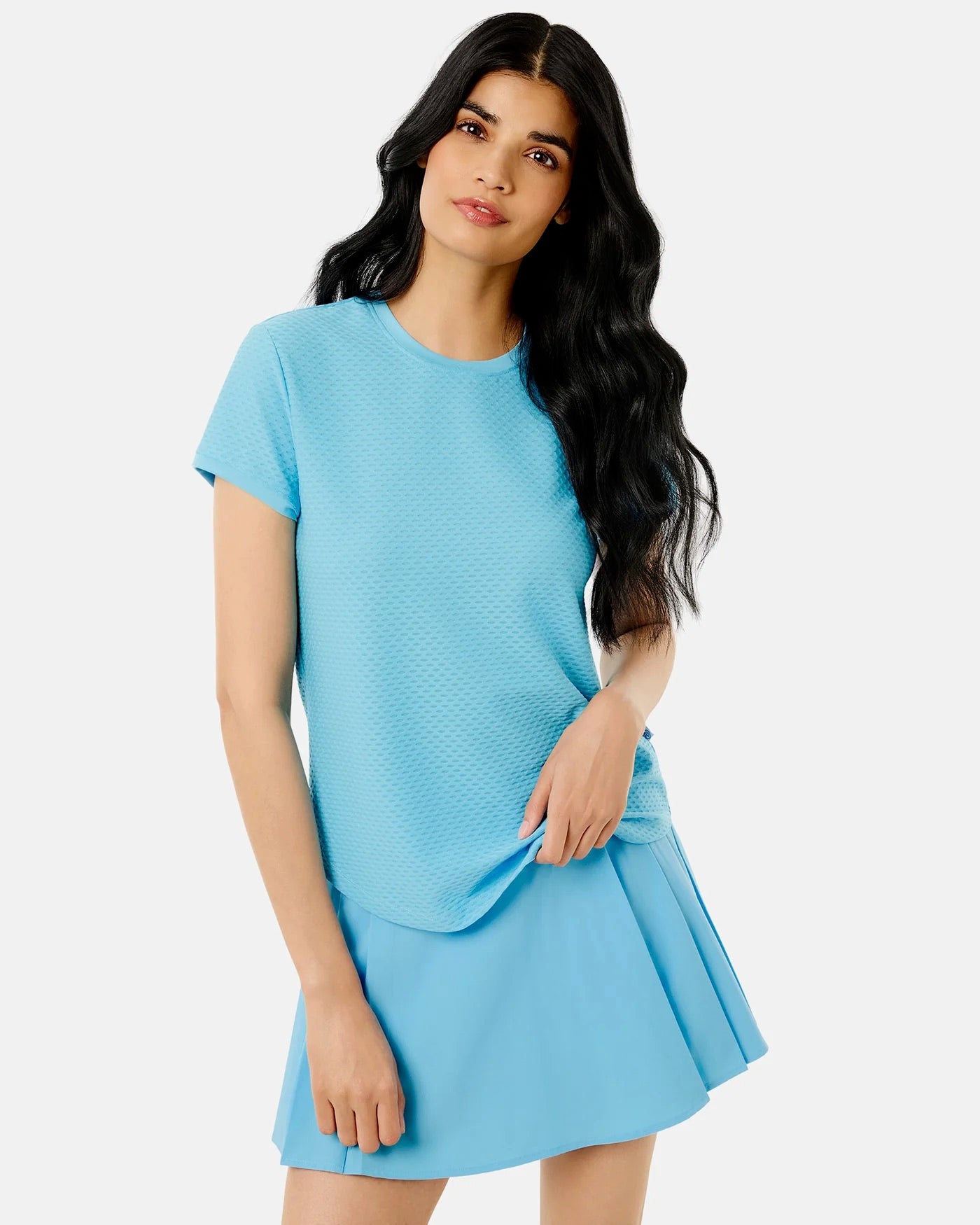 Addison Bay Palmetto Short Sleeve shirt in vintage blue, featuring a casual fit and soft fabric, displayed on a hanger.