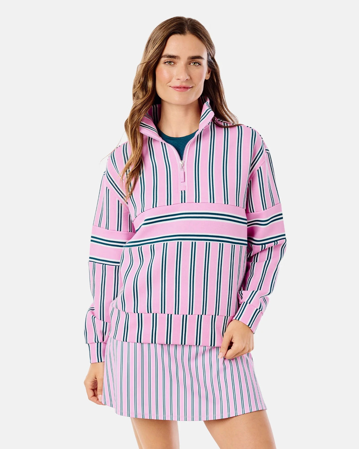 Varsity Quarter Zip - Cotton Candy Triple Stripe