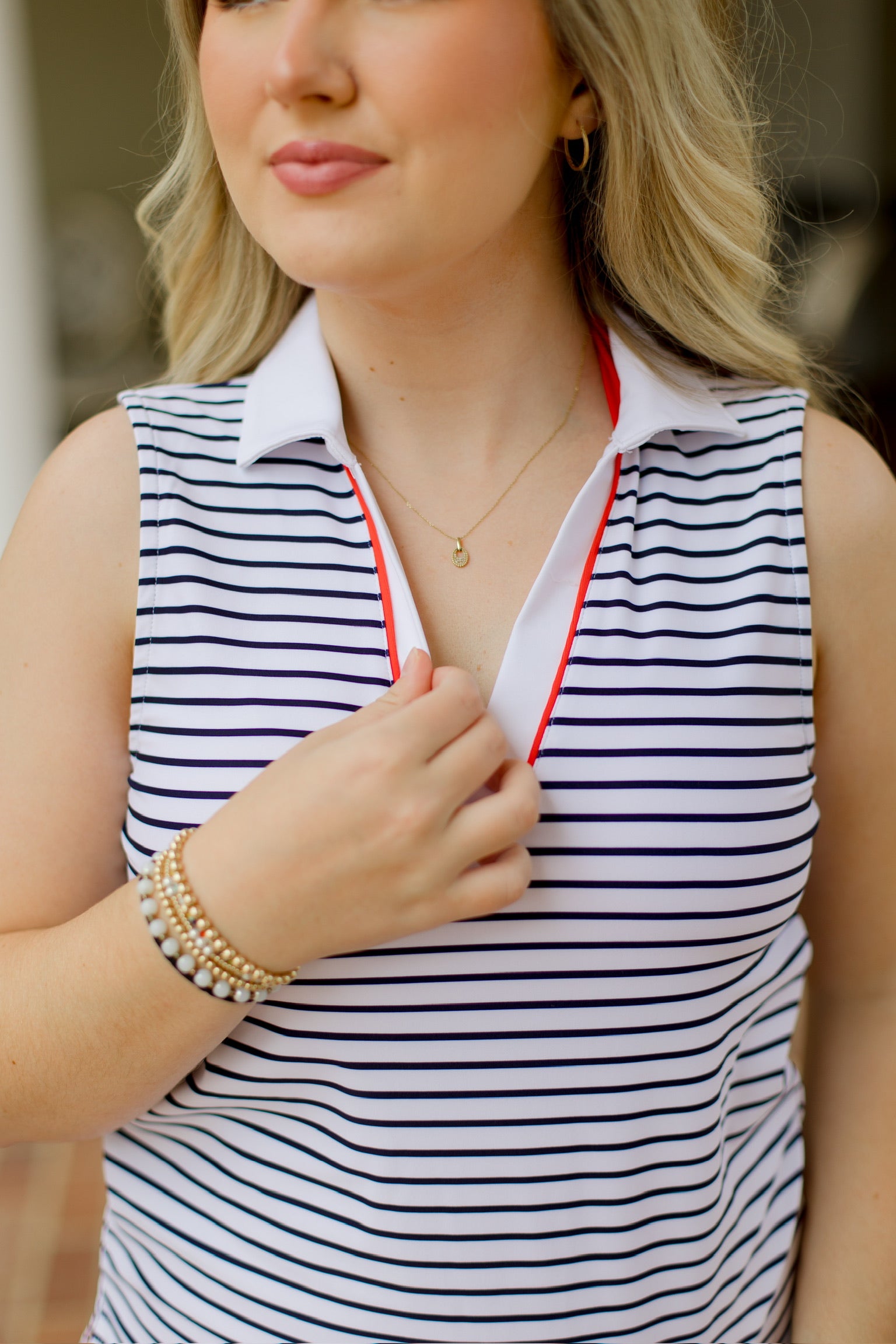 The Jack Polo - White Navy Stripe