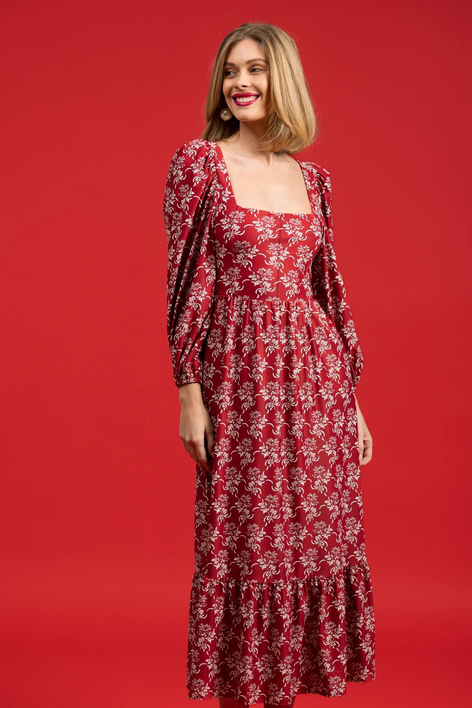 The Natalie Dress - Ribbon Bouquet Red