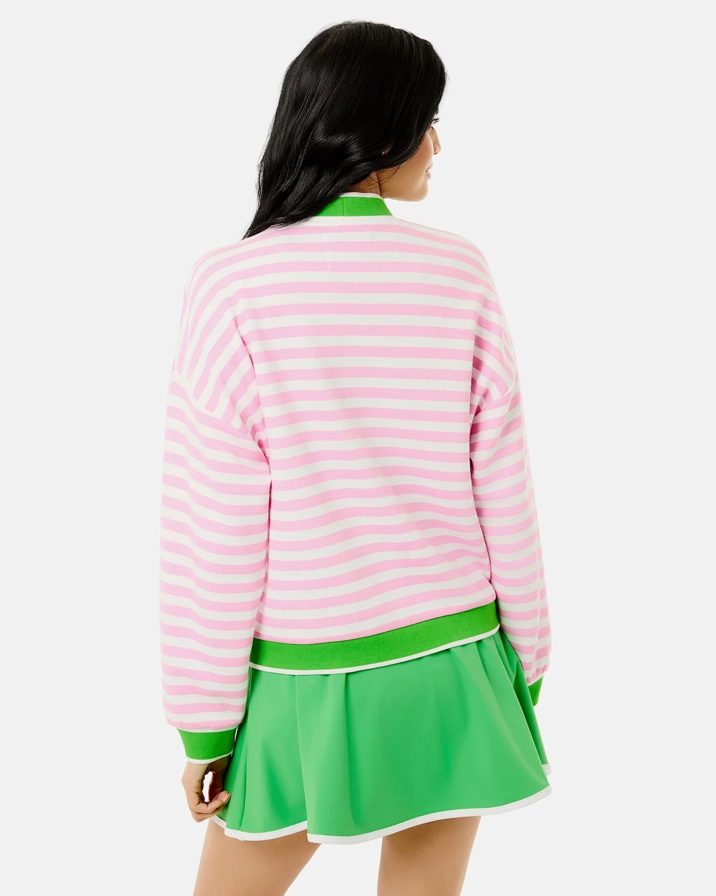 Addison Bay Abbott sweatshirt cardigan in bubblegum and keylime, featuring a soft knit fabric and relaxed fit.