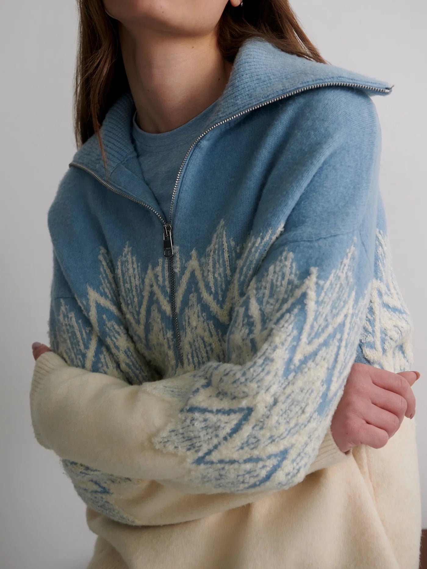 Hedda Fairisle Half Zip - Ashley Blue