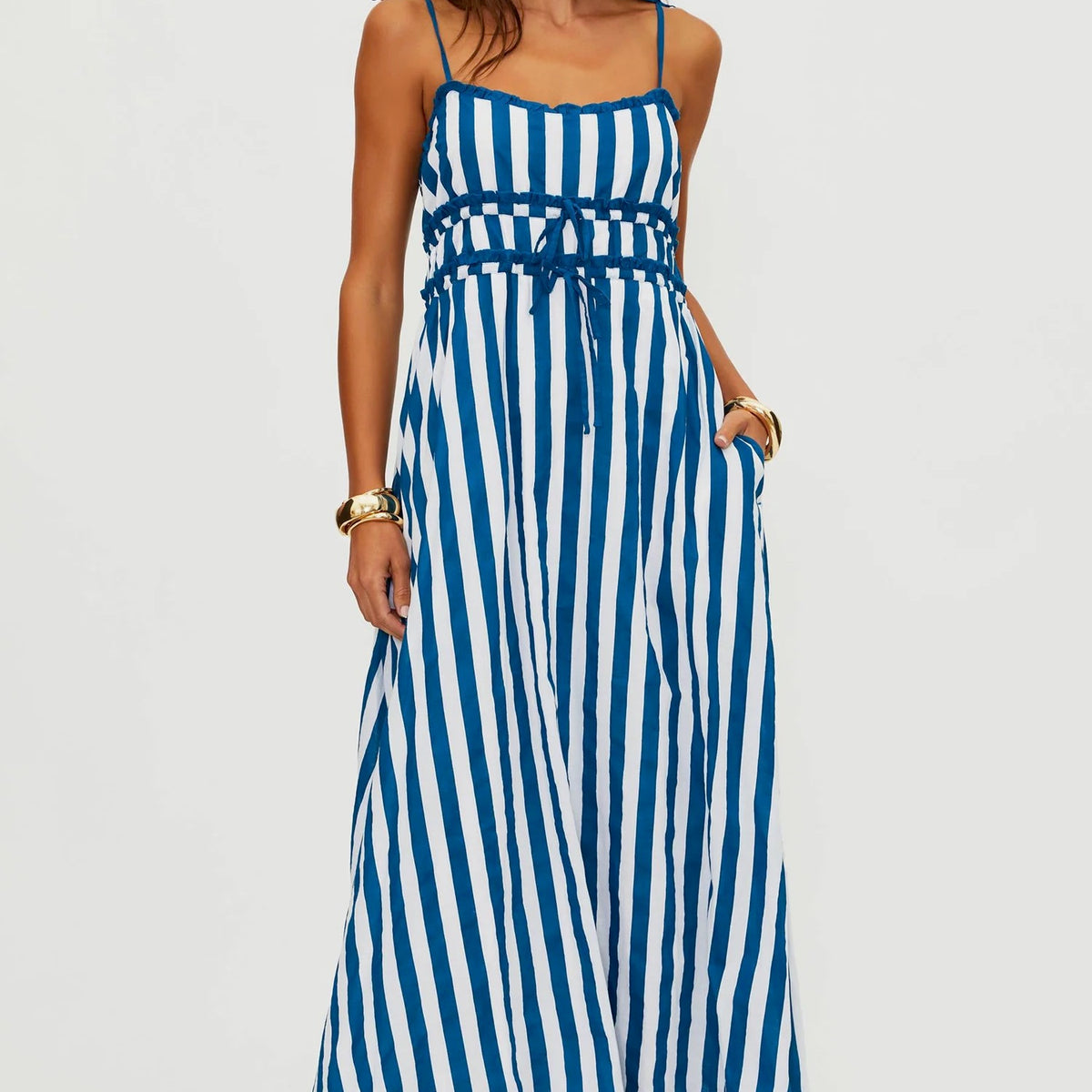dress midnight blue Halter Neck Midnight Blue Pleated Long Bridesmaid Dresses ARD1433