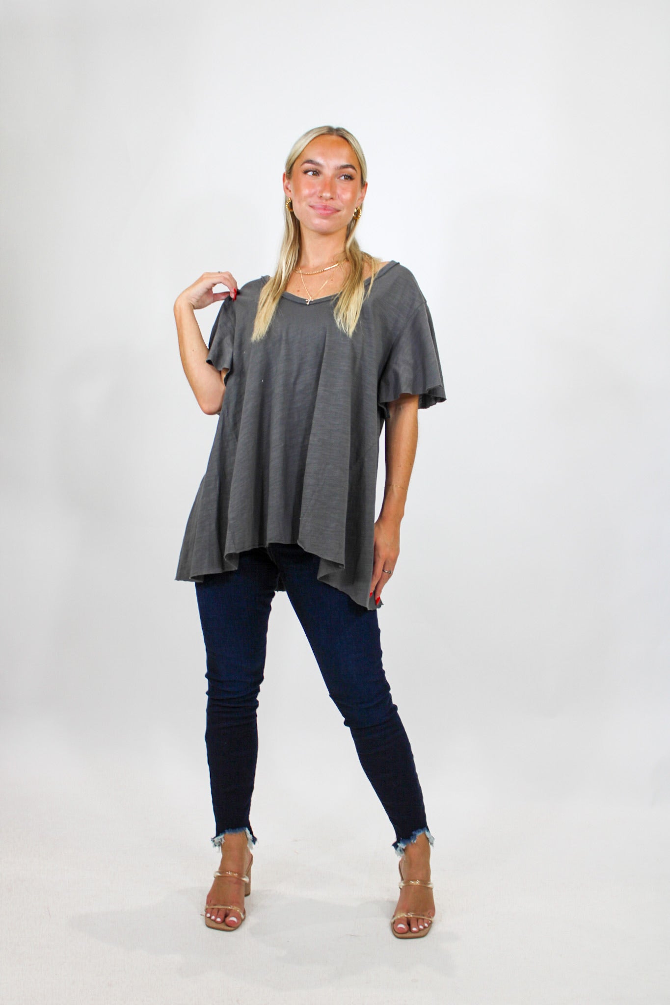 Go With the Flow Top - Charcoal