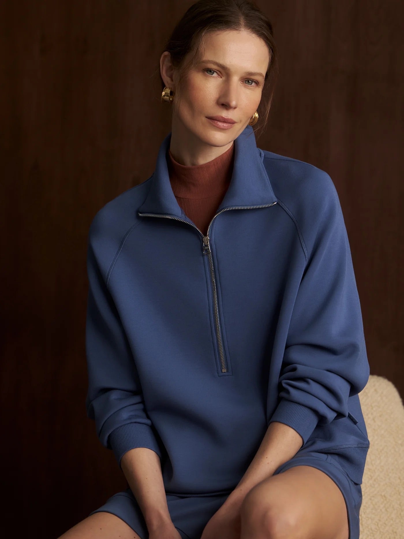 Selene Half Zip Sweat - Bijou Blue