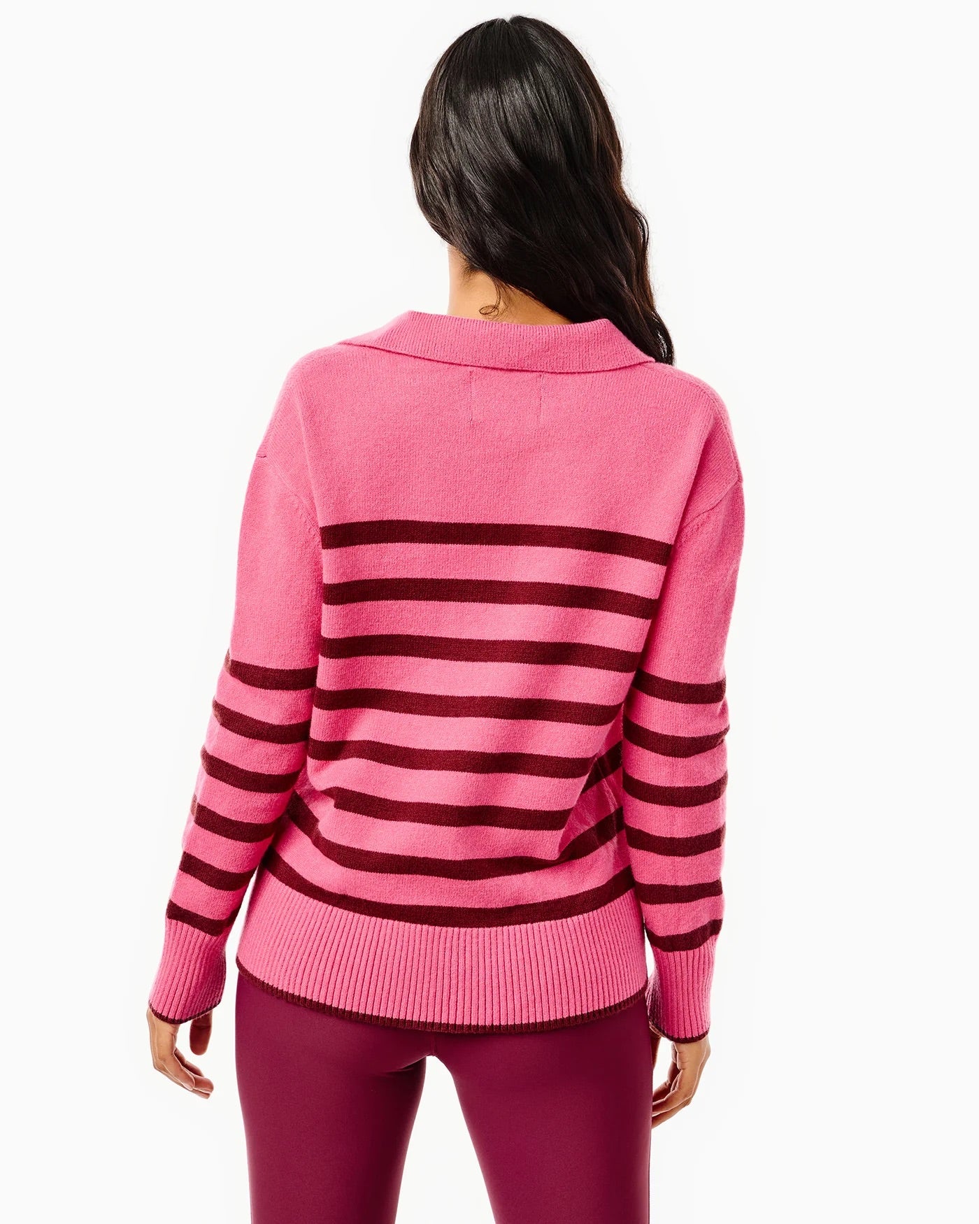 Knit Carlyle Rugby Sweater - Rose/Lacquer Stripe