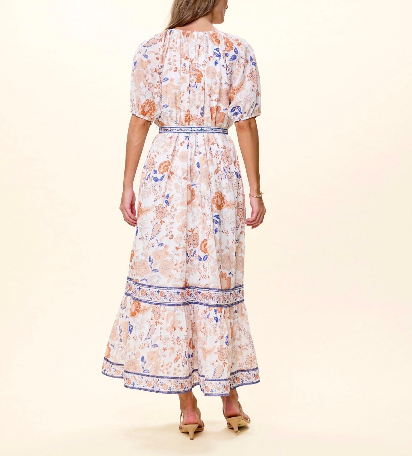CLEOBELLA Kelsey Ankle Dress in Bellavista Print, featuring a stylish floral design and elegant fit, shown on a model.