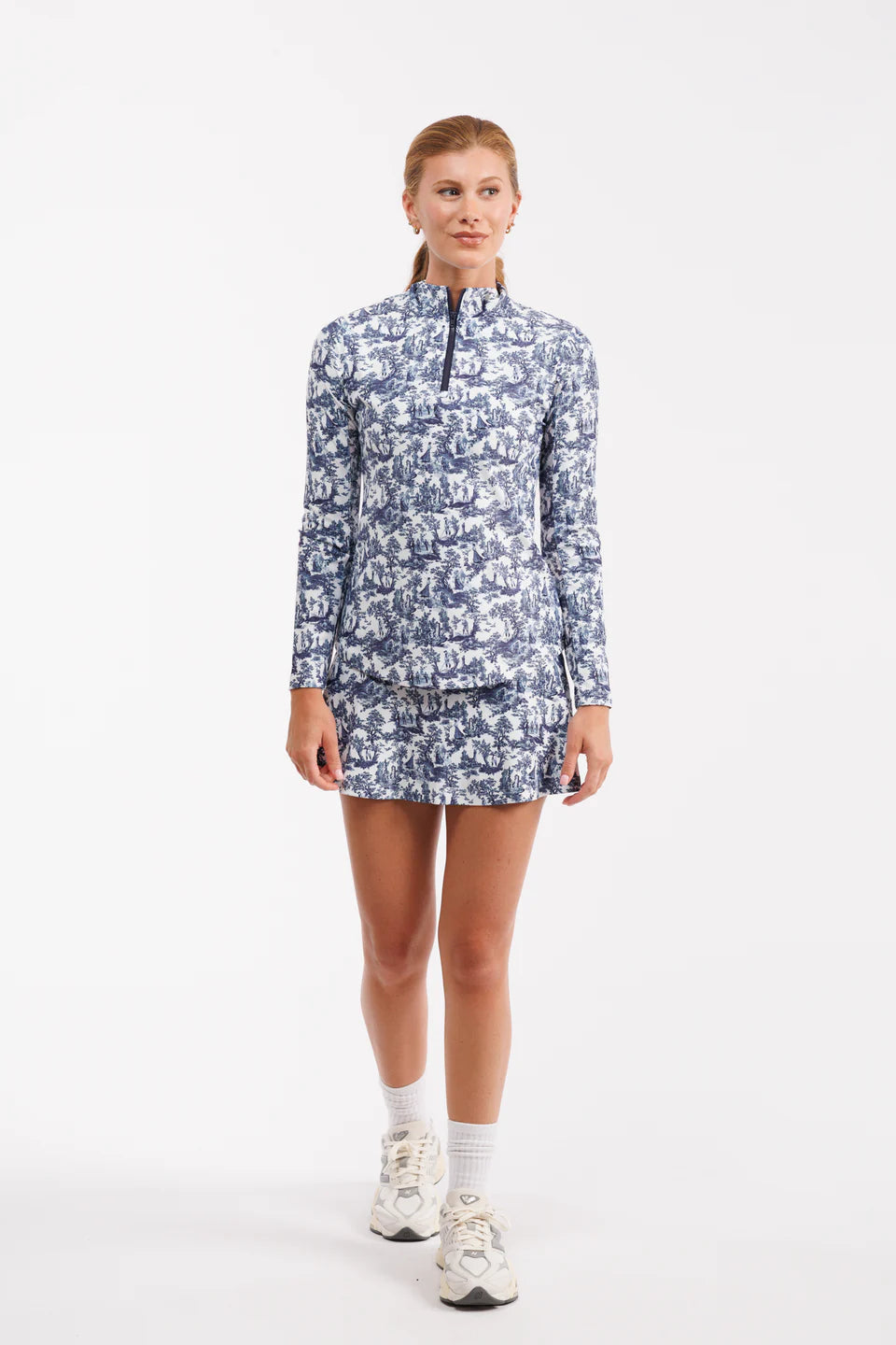 The Ava 1/4 Zip Pullover - Sussex Toile
