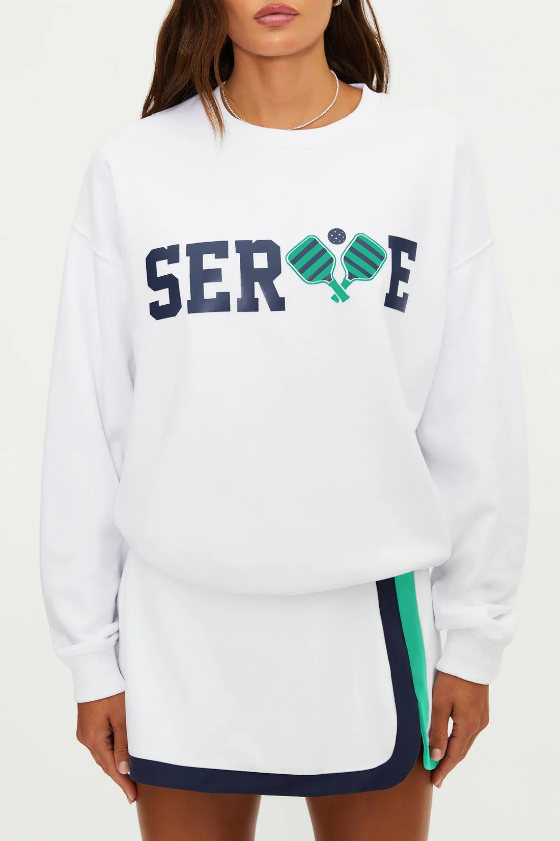 BEACHRIOT Devyn oversized white sweatshirt displayed on a hanger with a relaxed fit and soft fabric.