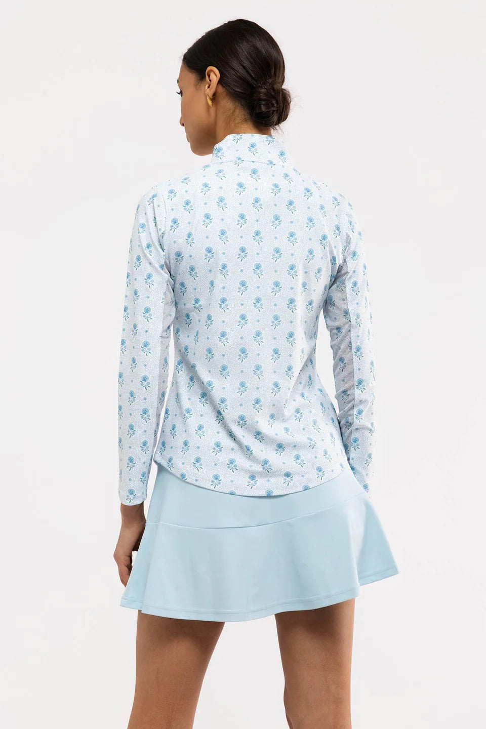 The Ava 1/4 Zip - Blue Dot Floral