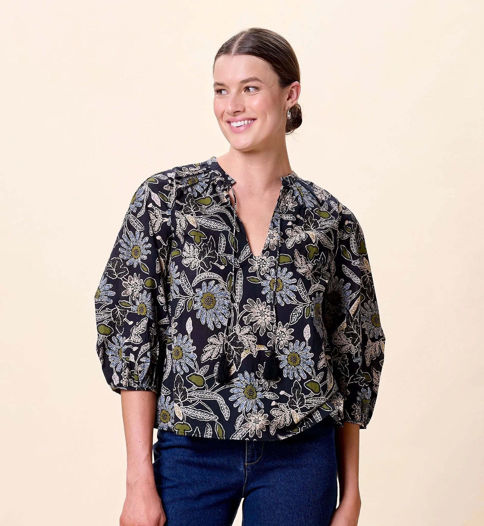 The Belle Blouse - Dark Magnolia Floral