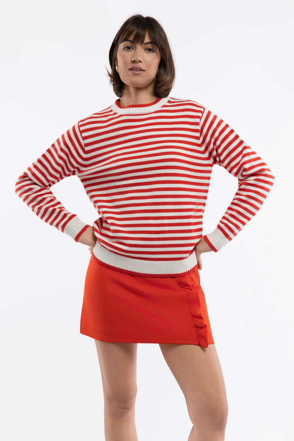 The Autumn Sweater - Tomato/Cream Stripe