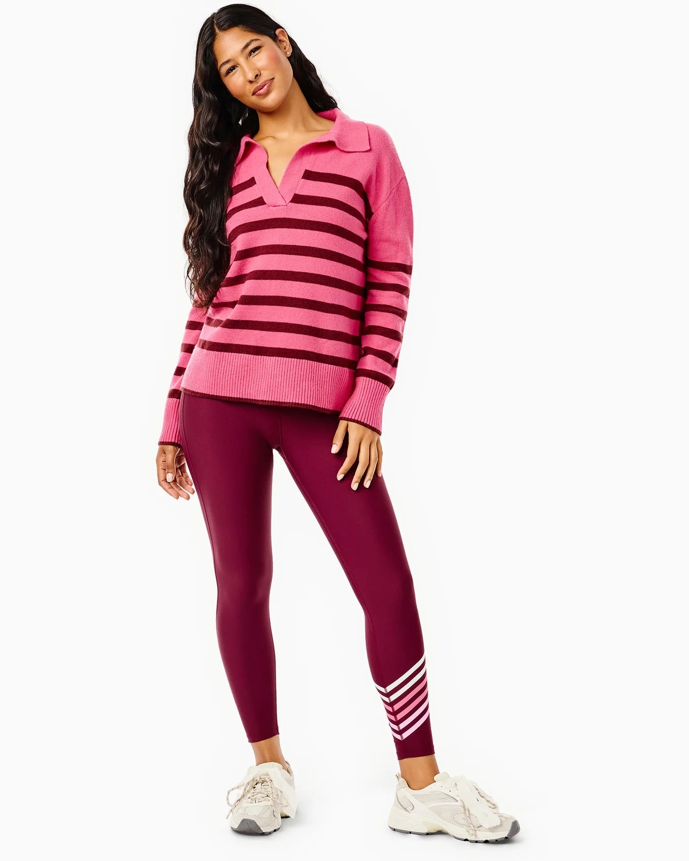 Knit Carlyle Rugby Sweater - Rose/Lacquer Stripe