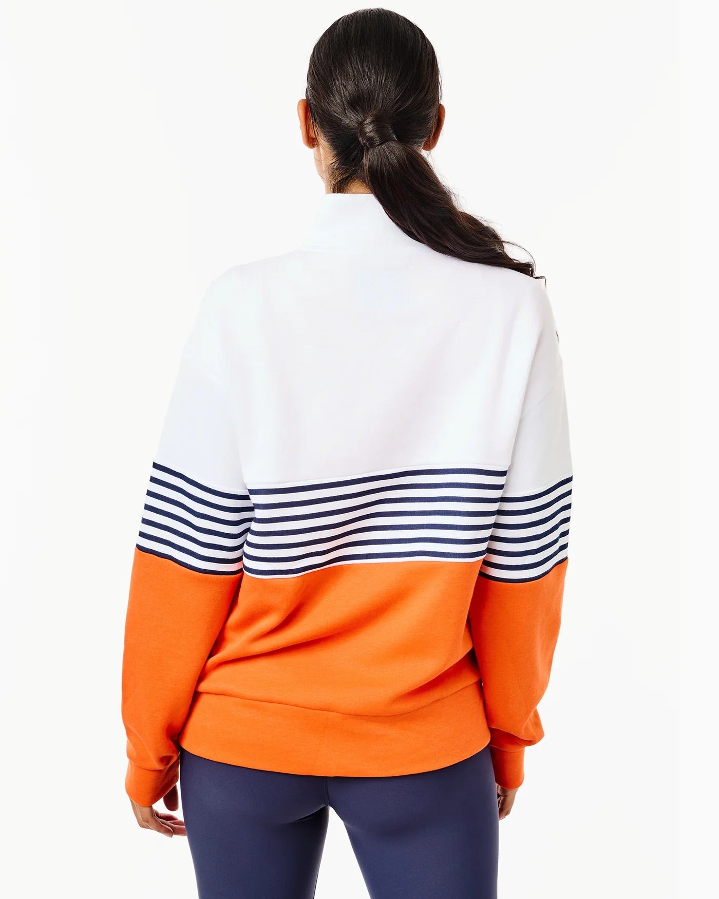 Varsity Quarter Zip - Super White/ Navy Stripe/ Papaya