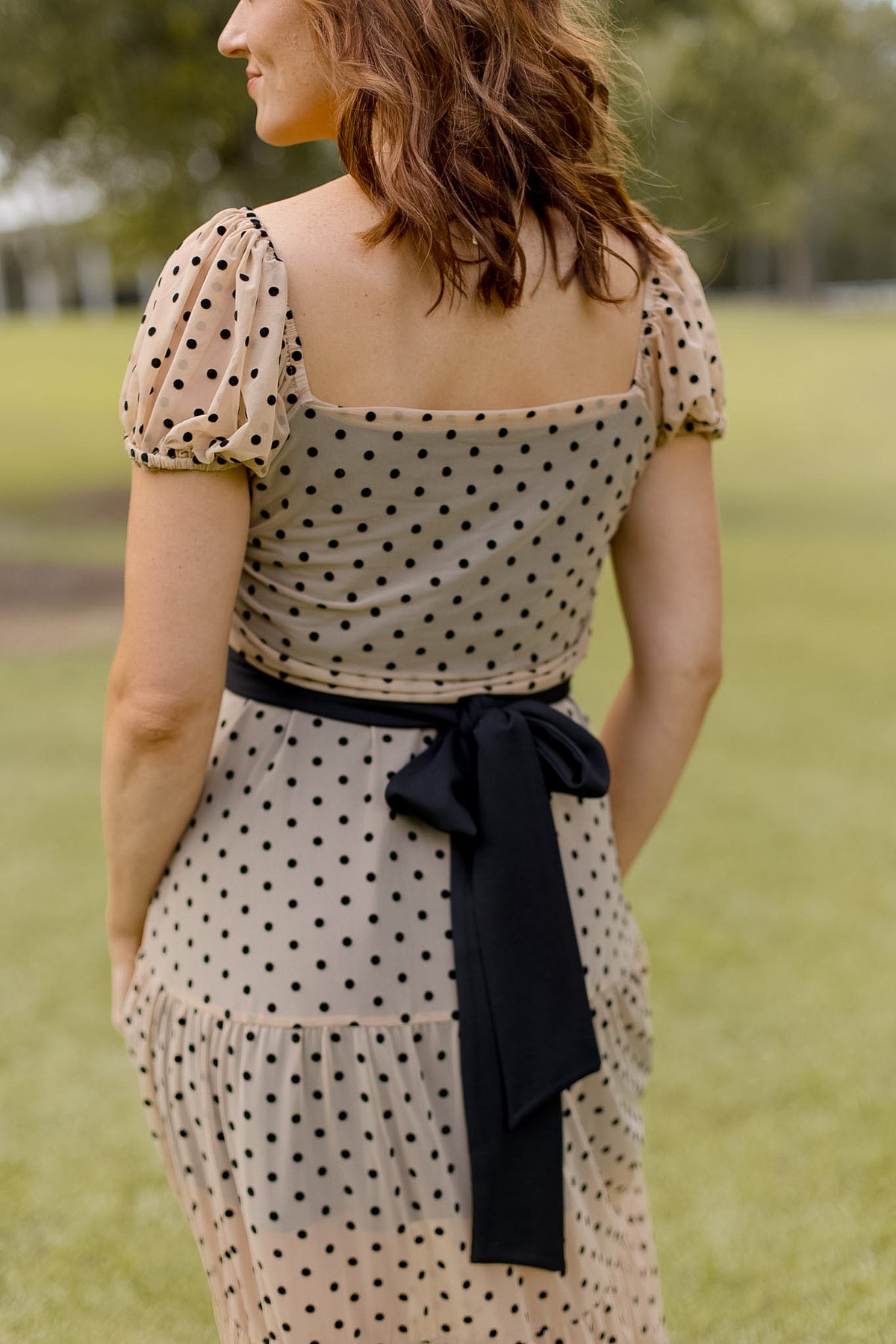 Delphine Dress- Nude/Black Dot