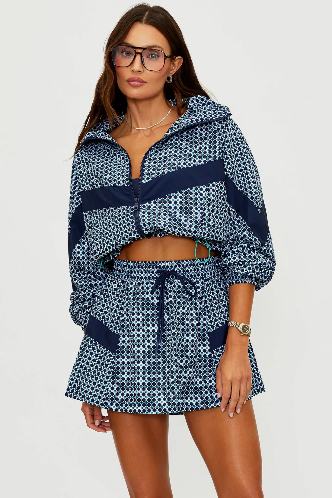 BEACHRIOT Casen Jacket in Twilight Tides Geo with lightweight fabric and stylish ocean-inspired pattern, front view.