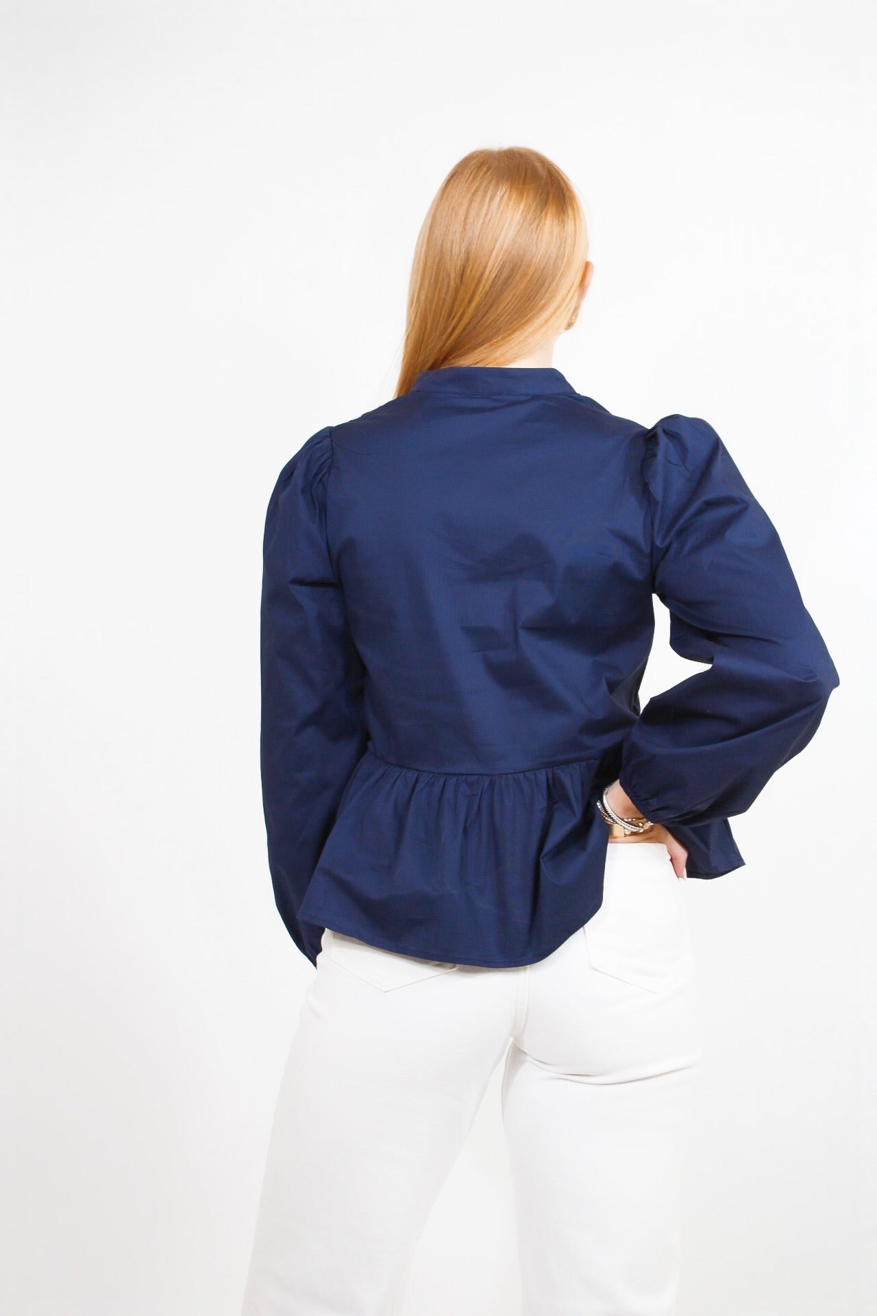 Navy Peplum Top