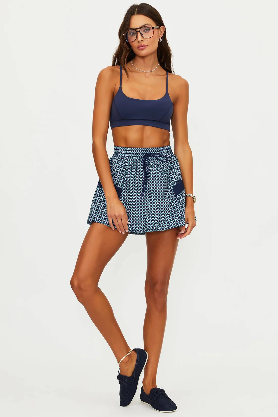 BEACHRIOT Clyde Skirt in Twilight Tides Geo pattern featuring a flowing design and vibrant ocean-inspired print.