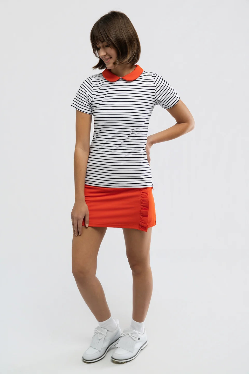 The Belle Polo - White Navy Stripe