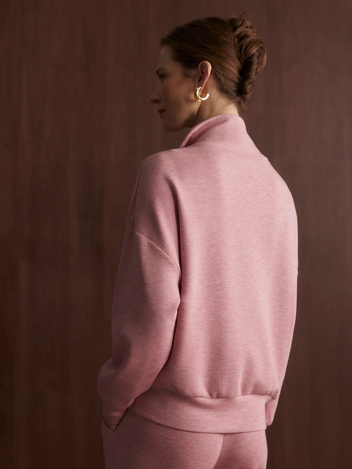 Hawley Half Zip Sweat - Rose Marl