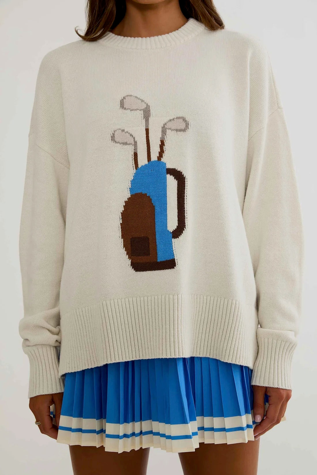 BeachRiot Callie Sweater in Opal Sky featuring a cozy, knitted design with a relaxed fit and soft pastel blue color.