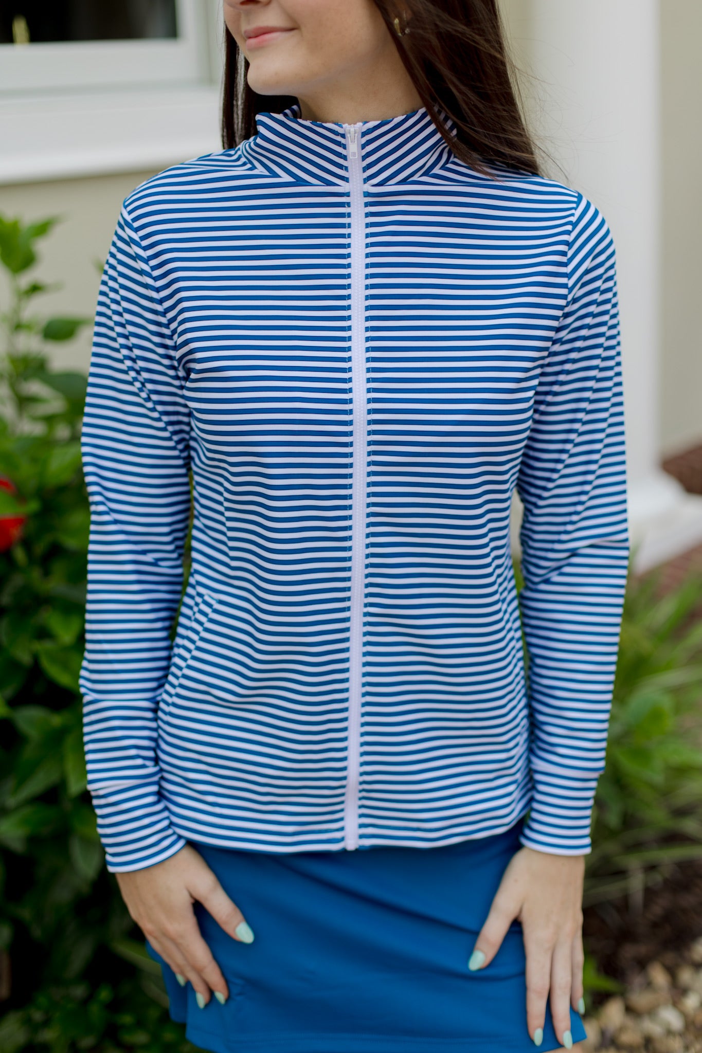 The Blakely Full Zip - Porcelain Stripe