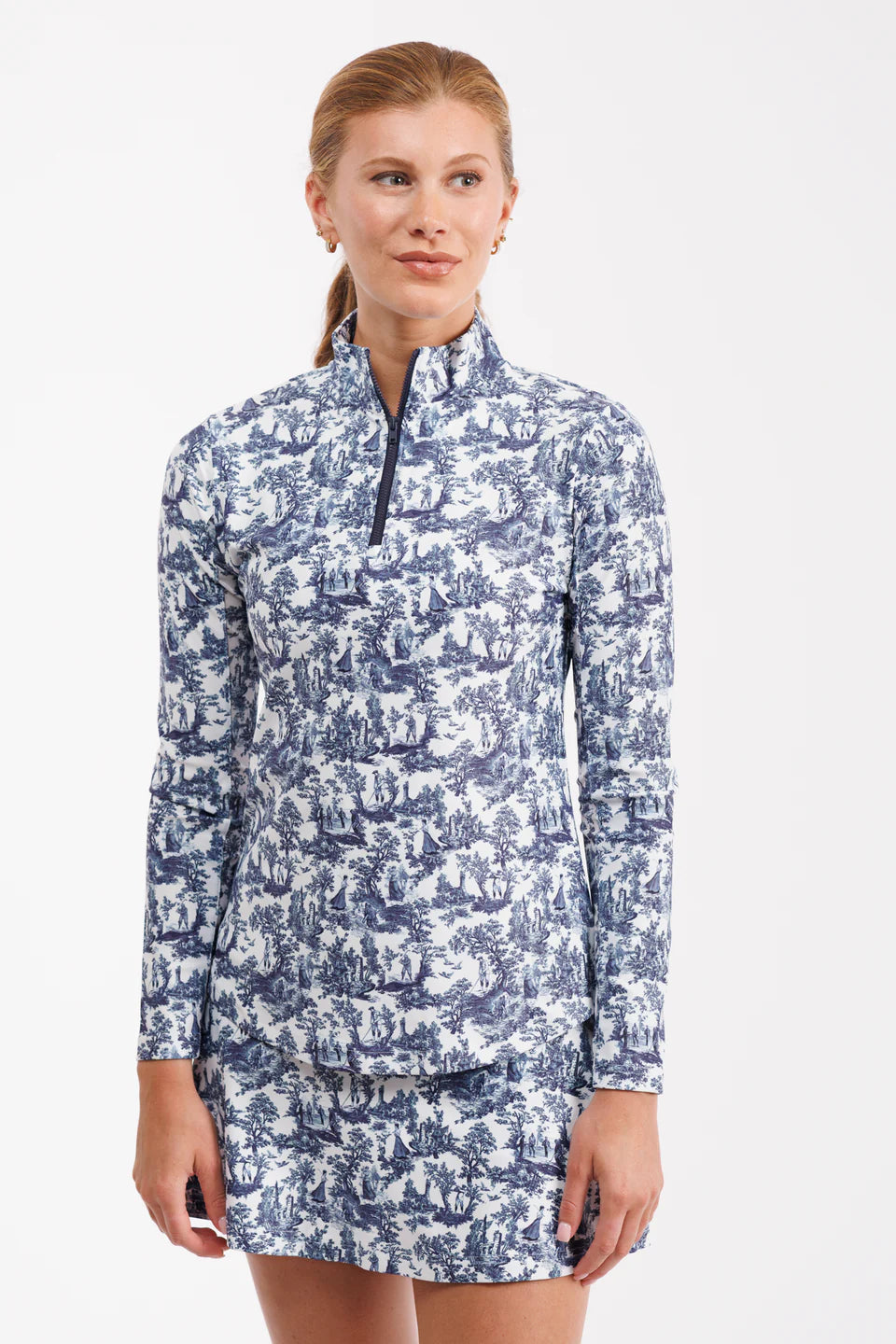 The Ava 1/4 Zip Pullover - Sussex Toile