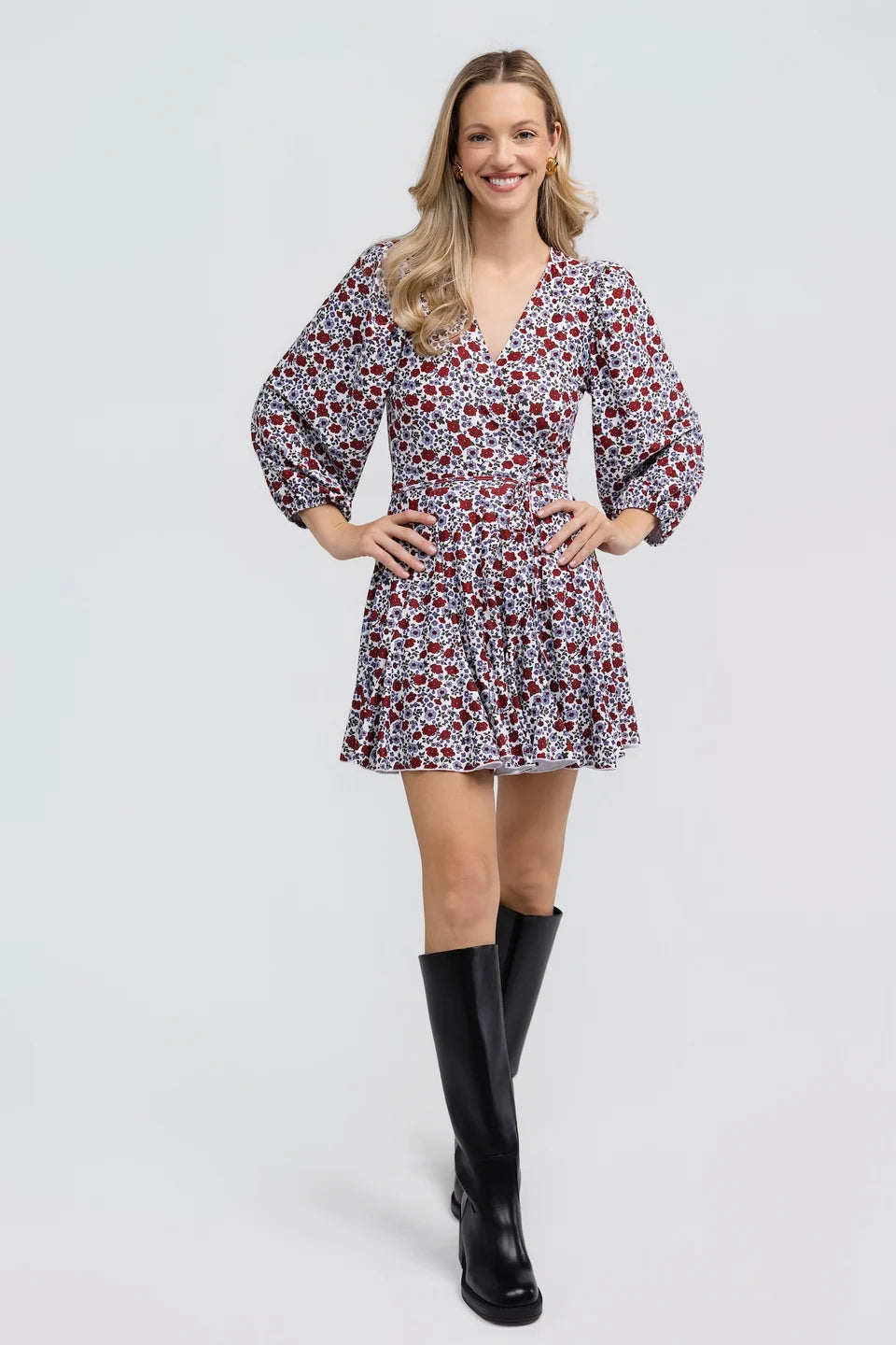 Smith & Quinn Sterling Dress in Bittersweet Bloom with floral print and flowing fabric, displayed on a mannequin.