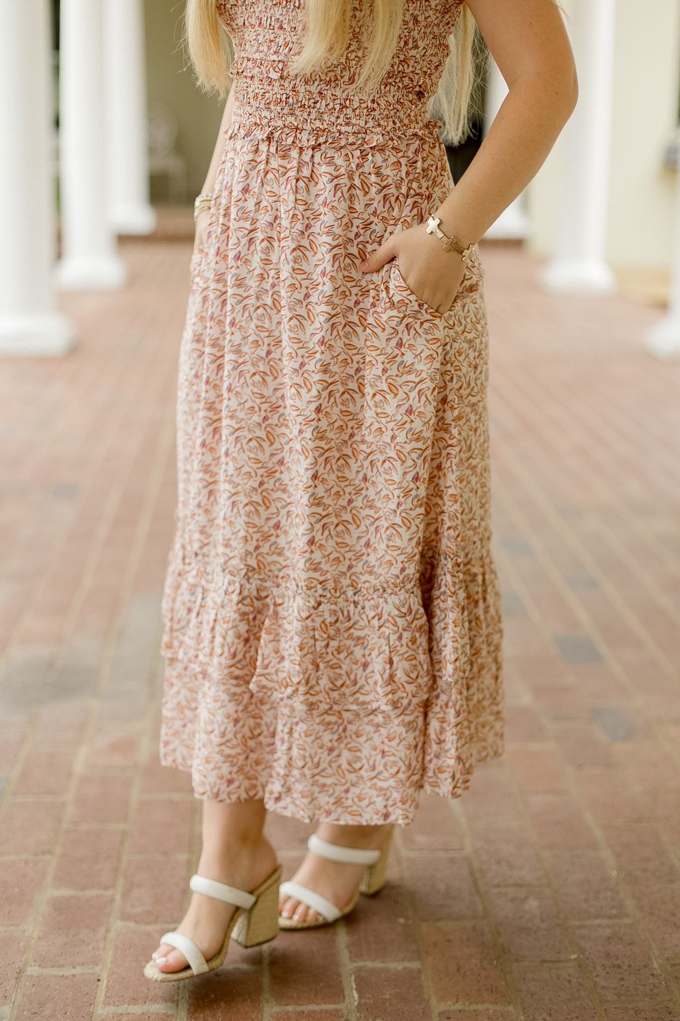 Narmeen Midi Dress by CLEOBELLA in Lume Wing color, featuring a flowing silhouette and elegant design, displayed on a hanger.