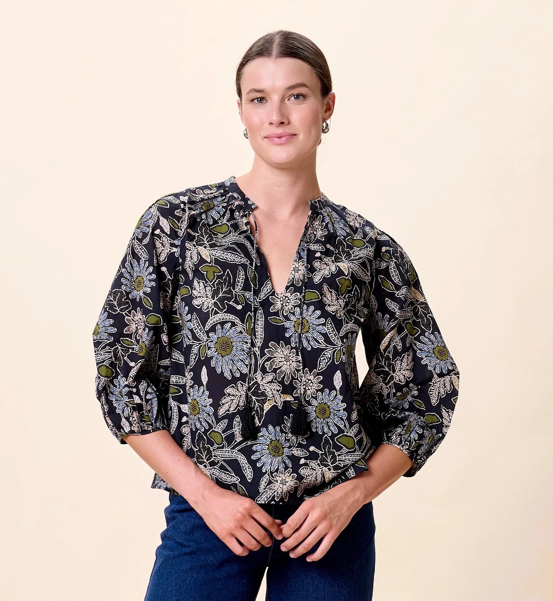 The Belle Blouse - Dark Magnolia Floral