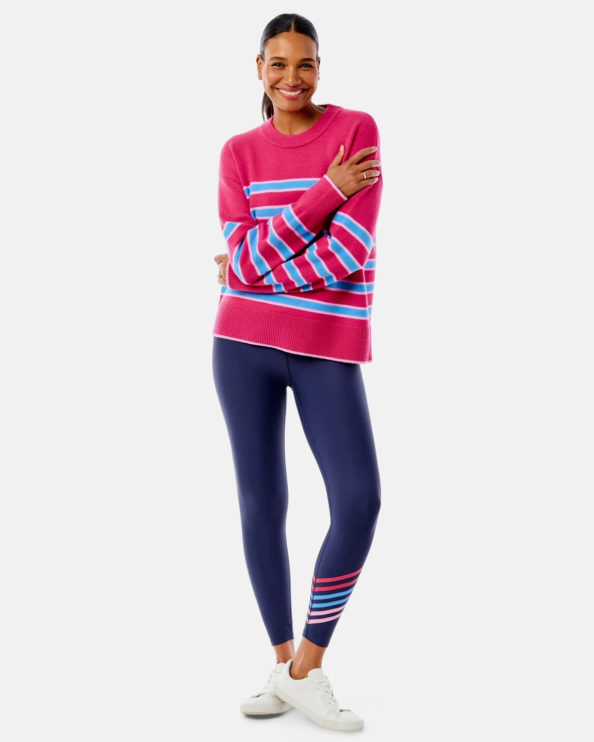 Carlyle Crewneck Sweater - Berry/Bluejay Stripe