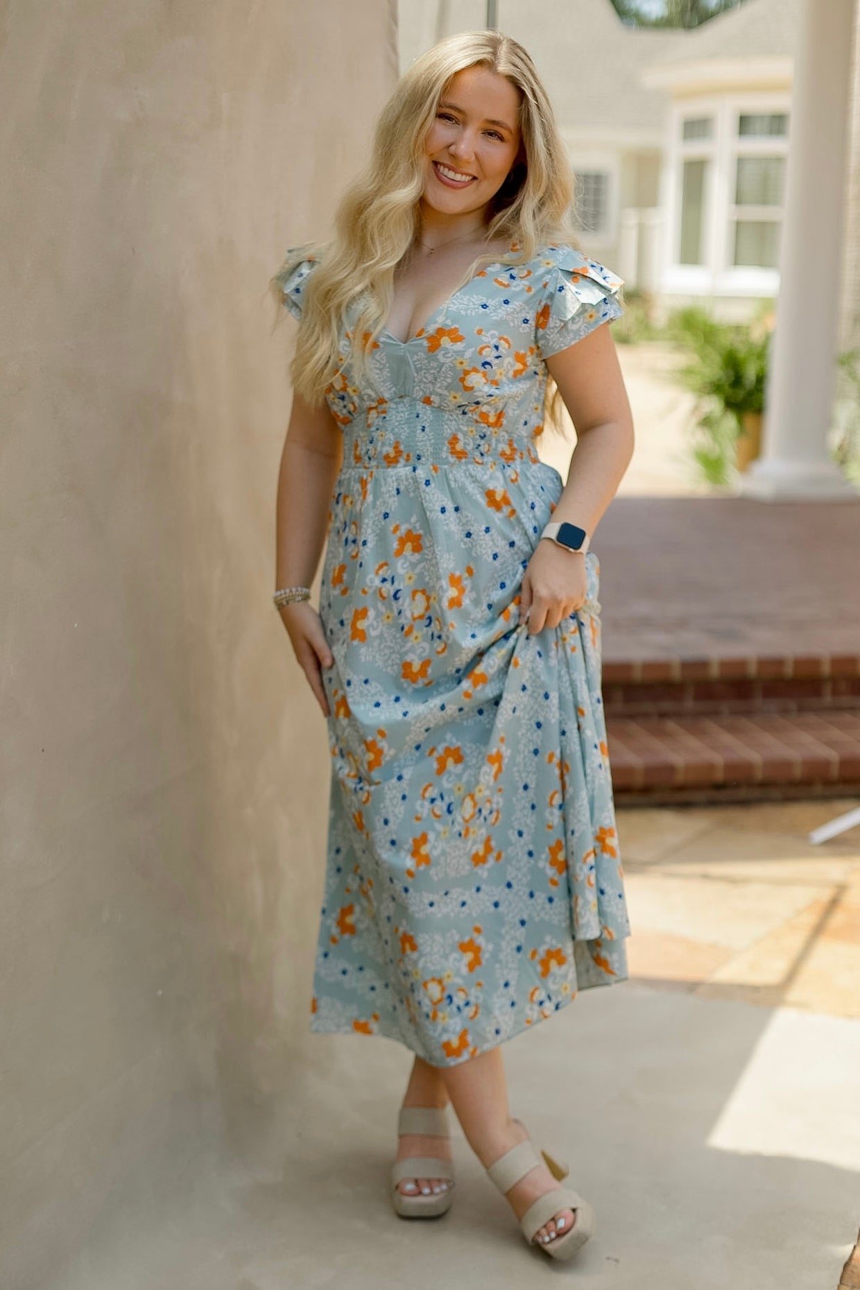 CLEOBELLA Sveva Midi Dress with Vespara print, featuring a flowy silhouette and vibrant floral design.