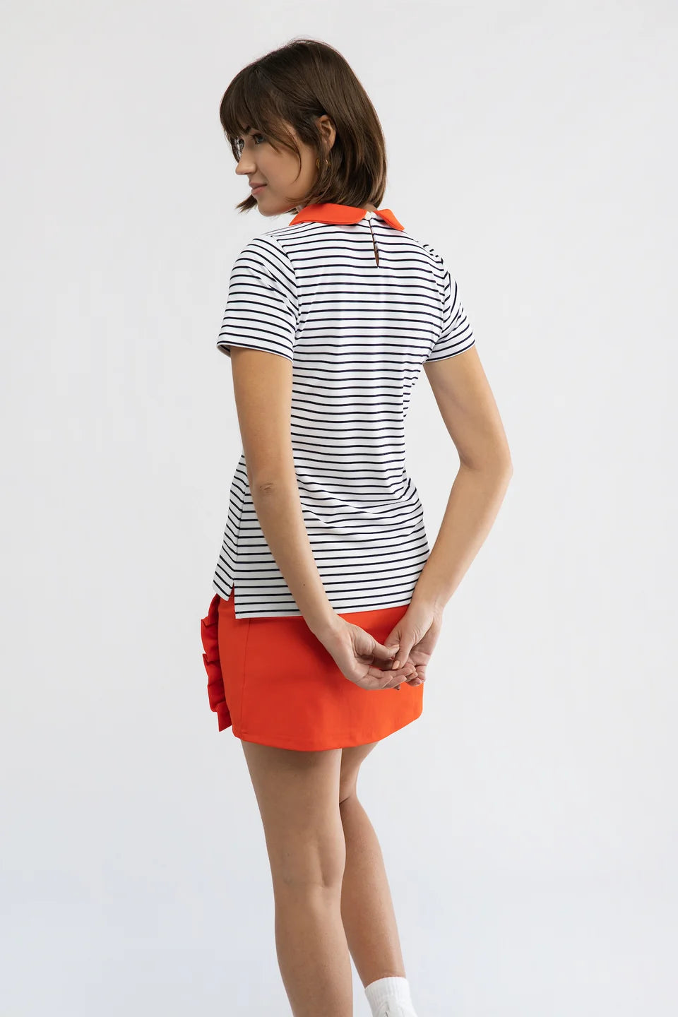 The Belle Polo - White Navy Stripe