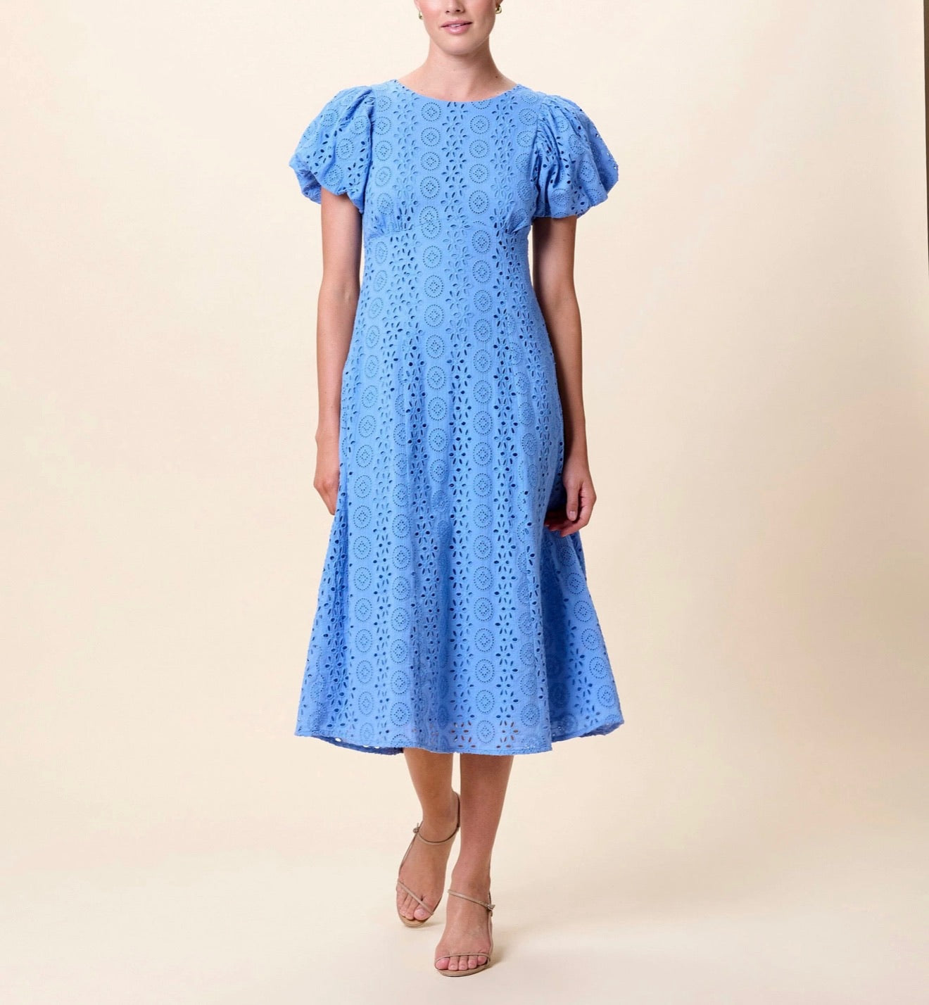 CLEOBELLA Leslie Midi Dress in Blue Bonnet, featuring a flowy silhouette and vibrant floral pattern, perfect for spring and summer wear.