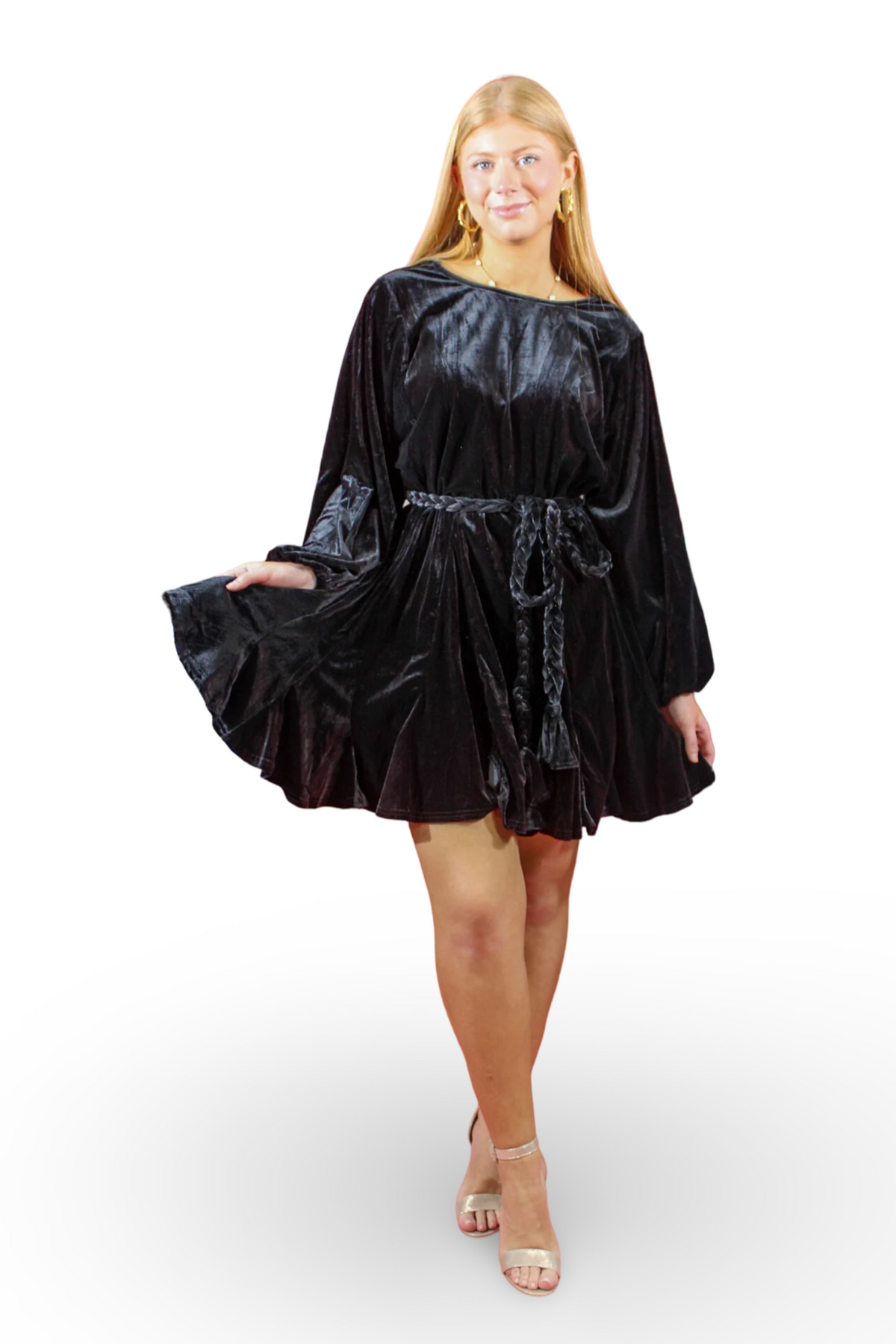 Black Velvet Dress With Belt LARGE