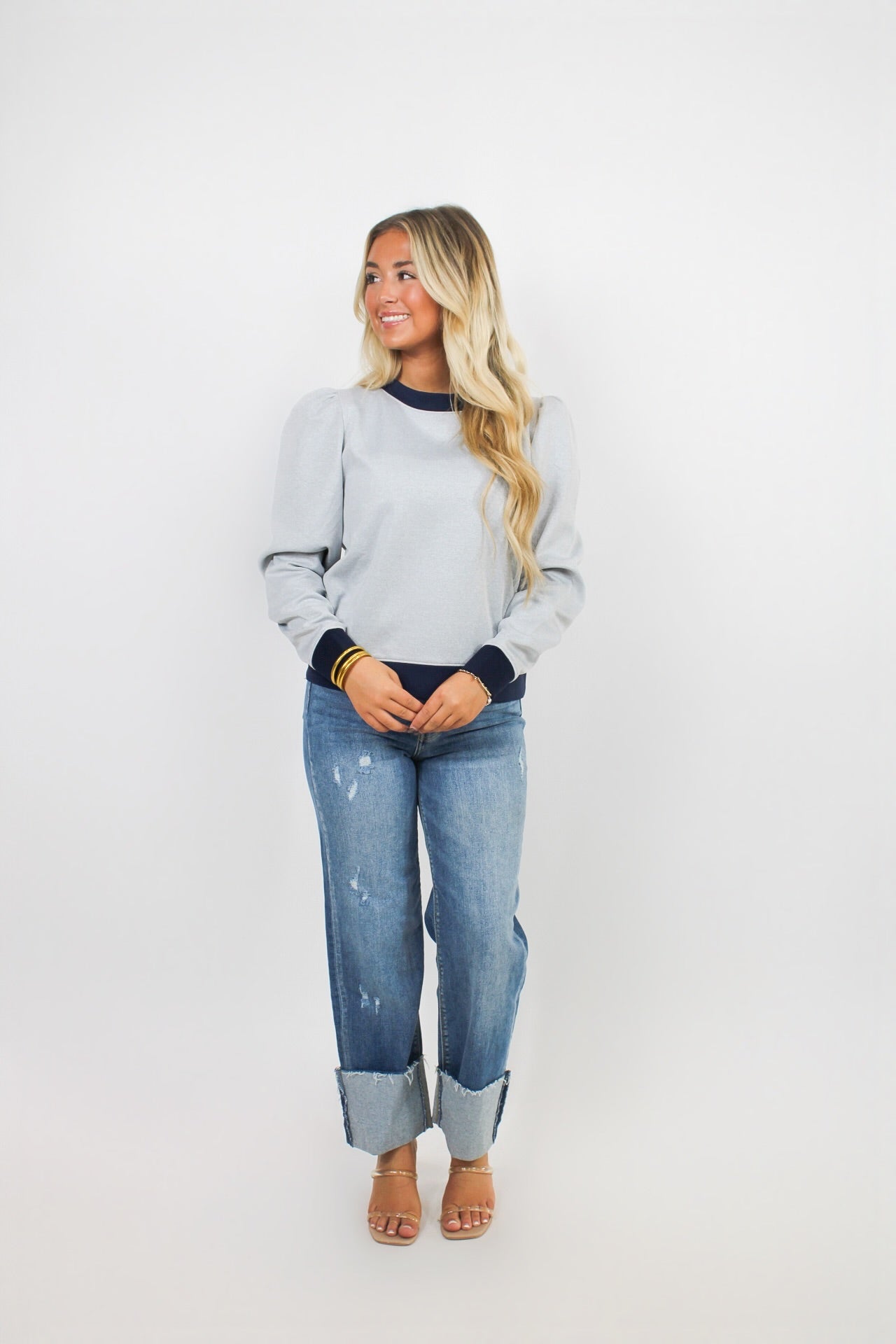 The Peggy Sweatshirt - Heather Gray/Navy