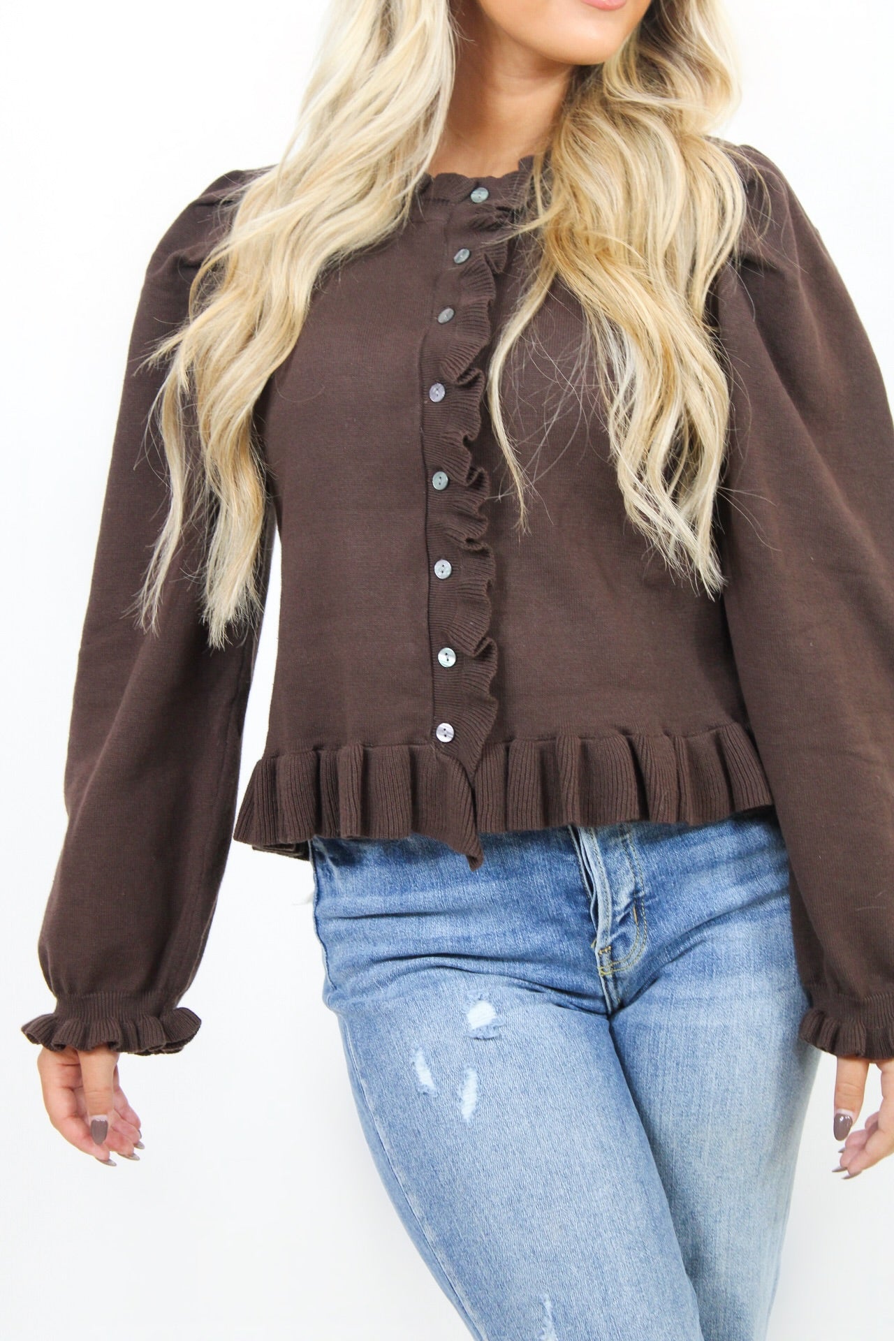 Cocoa Ruffle Cardigan Top