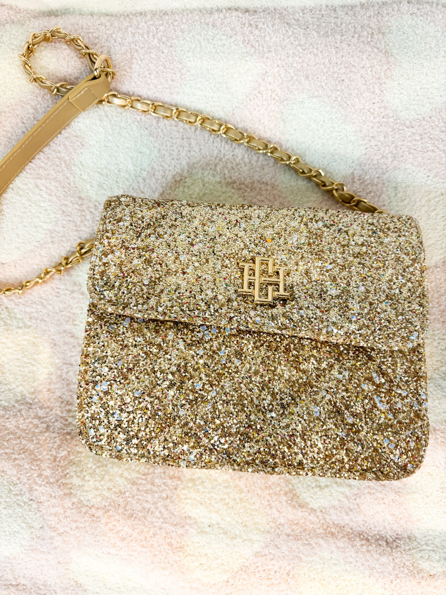 Evelyn Gold Glitter Crossbody